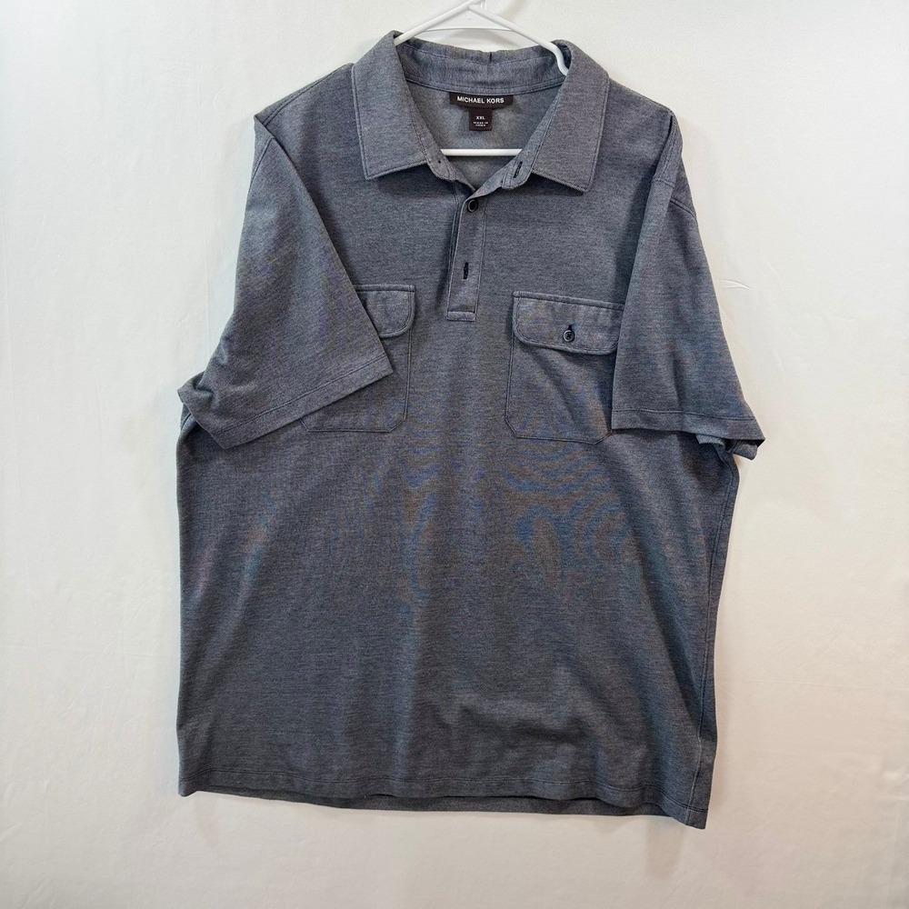 Michael Kors Mens XXL Gray Short Sleeve Pique Polo Shirt Dual Chest Pockets